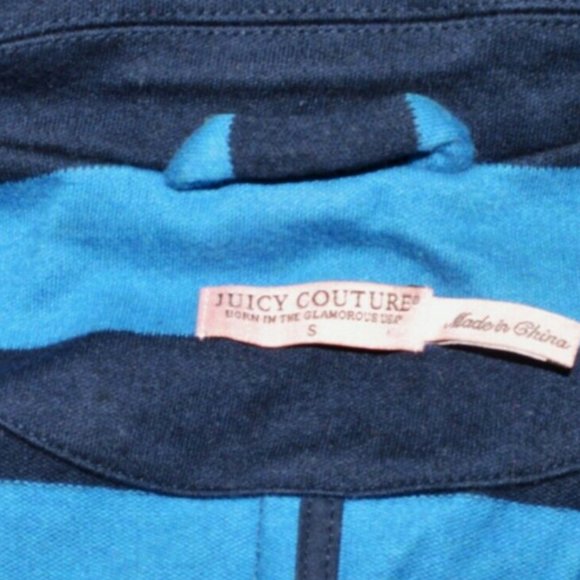 JUICY COUTURE Y2K 2000 SZ S SMALL BLUE STRIPED 3/4 SLEEVE MONOGRAM BLAZER JACKET - Picture 4 of 5
